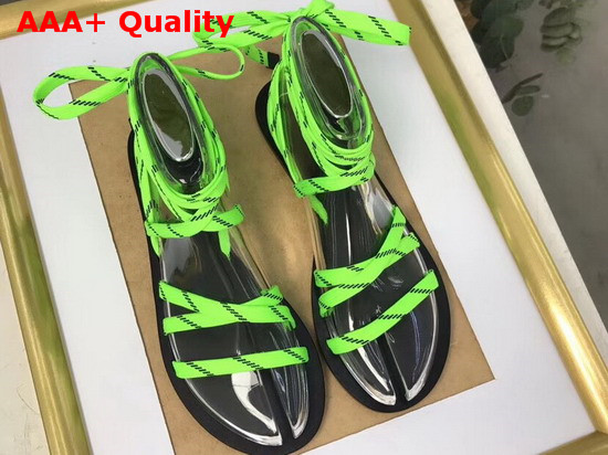 Balenciaga Lace Flat Sandals Green Laces and Calfskin Sole Replica