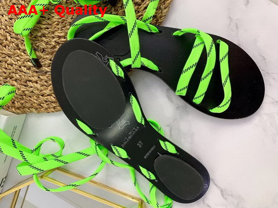 Balenciaga Lace Flat Sandals Green Laces and Calfskin Sole Replica