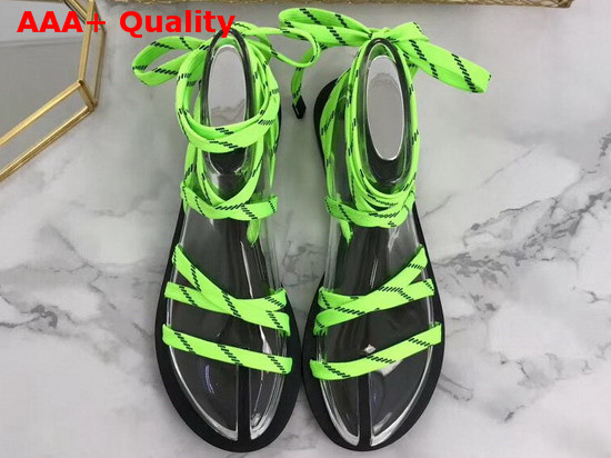 Balenciaga Lace Flat Sandals Green Laces and Calfskin Sole Replica