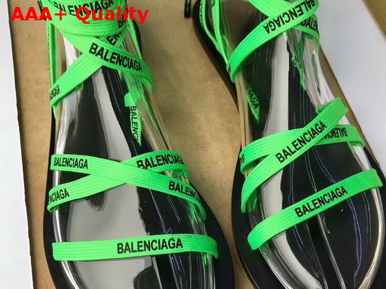 Balenciaga Lace Flat Sandals Neon Green and Black Printed Balenciaga Laces and Calfskin Sole Replica