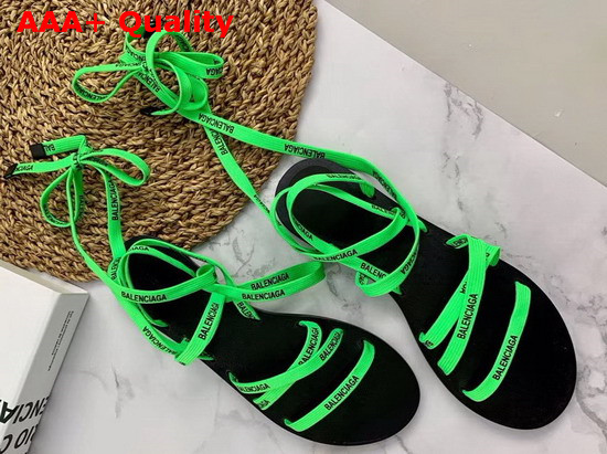 Balenciaga Lace Flat Sandals Neon Green and Black Printed Balenciaga Laces and Calfskin Sole Replica