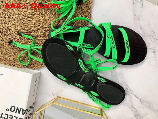 Balenciaga Lace Flat Sandals Neon Green and Black Printed Balenciaga Laces and Calfskin Sole Replica