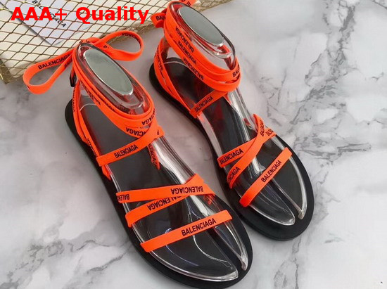 Balenciaga Lace Flat Sandals Orange and Black Printed Balenciaga Laces and Calfskin Sole Replica