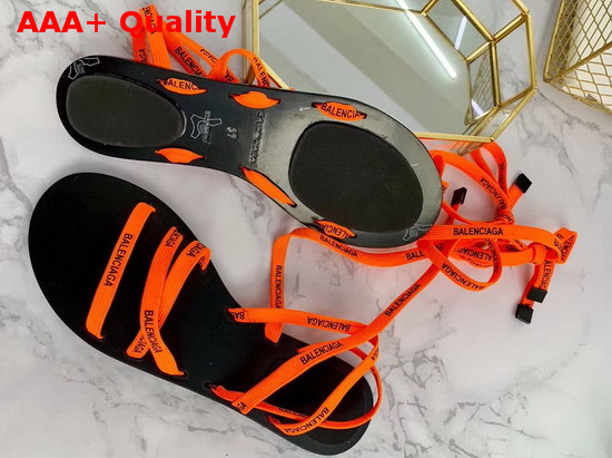 Balenciaga Lace Flat Sandals Orange and Black Printed Balenciaga Laces and Calfskin Sole Replica