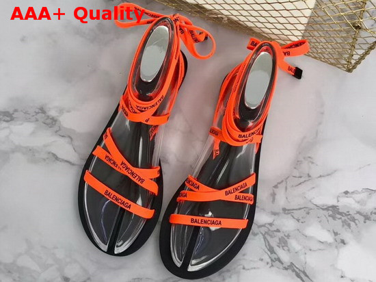 Balenciaga Lace Flat Sandals Orange and Black Printed Balenciaga Laces and Calfskin Sole Replica