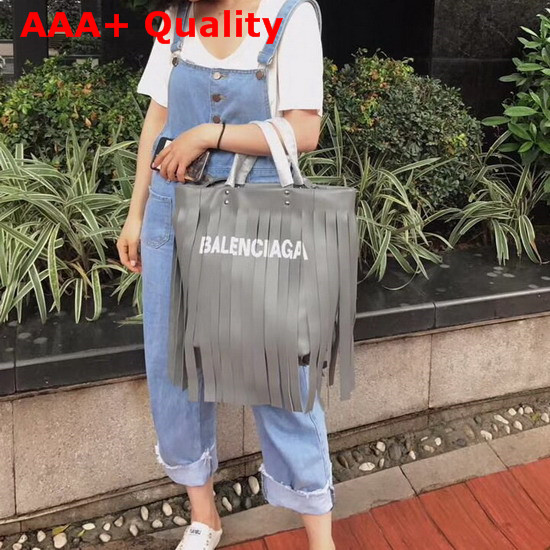 Balenciaga Laundry Cabas XS Fringes Pearl Grey Replica