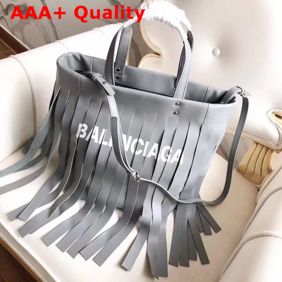 Balenciaga Laundry Cabas XS Fringes Pearl Grey Replica