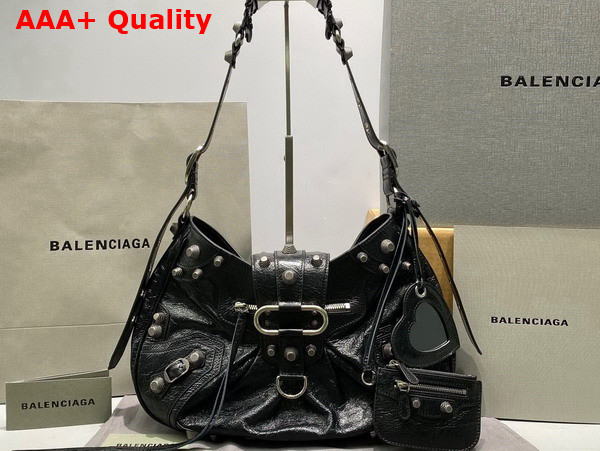 Balenciaga Le Cagole Medium Shoulder Bag in Black Arena Lambskin Aged Silver Hardware Replica