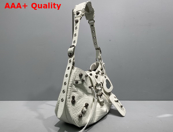 Balenciaga Le Cagole Medium Shoulder Bag in White Supple Crocodile Embossed Calfskin Aged Silver Hardware Replica