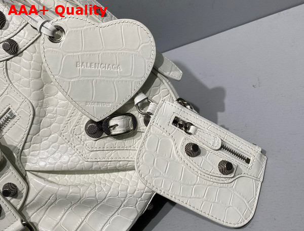 Balenciaga Le Cagole Medium Shoulder Bag in White Supple Crocodile Embossed Calfskin Aged Silver Hardware Replica