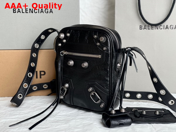 Balenciaga Le Cagole Men Crossbody Bag in Black Arena Lambskin Aaged Silver Hardware Replica