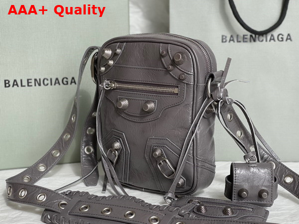 Balenciaga Le Cagole Men Crossbody Bag in Dark Grey Arena Lambskin Aaged Silver Hardware Replica