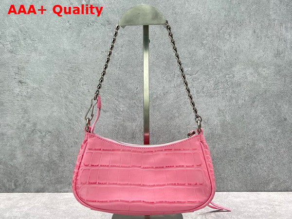 Balenciaga Le Cagole Mini Bag with Chain Crocodile Embossed Pink Replica