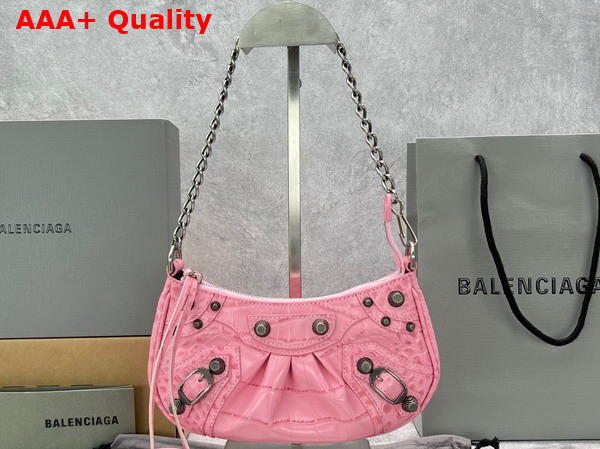 Balenciaga Le Cagole Mini Bag with Chain Crocodile Embossed Pink Replica