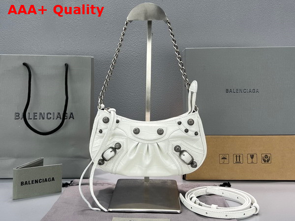 Balenciaga Le Cagole Mini Bag with Chain Crocodile Embossed White Replica