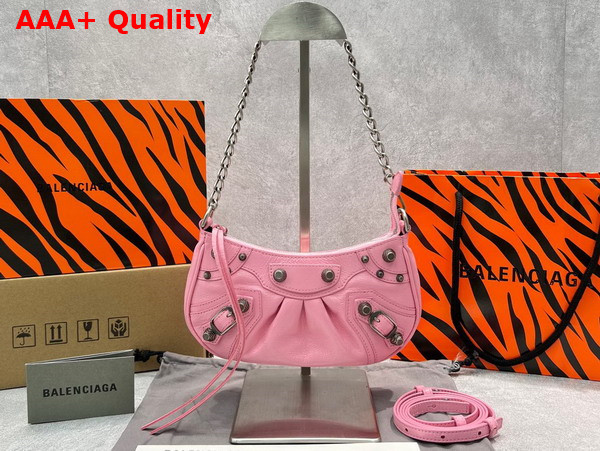 Balenciaga Le Cagole Mini Bag with Chain in Pink Arena Lambskin Aged Silver Hardware Replica