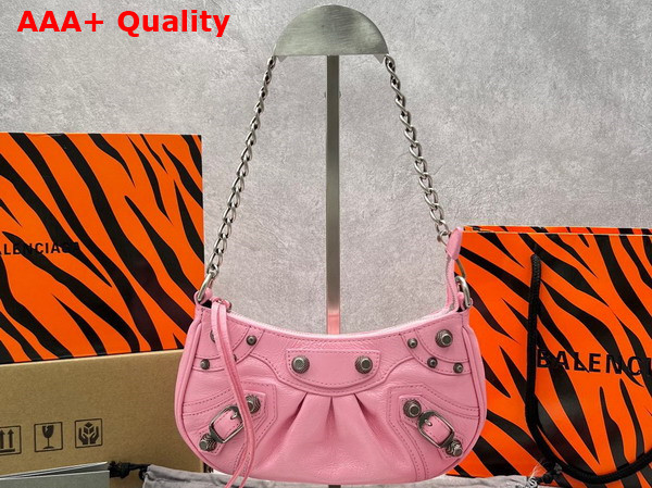 Balenciaga Le Cagole Mini Bag with Chain in Pink Arena Lambskin Aged Silver Hardware Replica