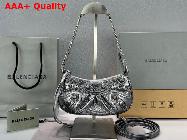 Balenciaga Le Cagole Mini Bag with Chain in Silver Metallized Arena Lambskin Replica