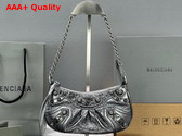 Balenciaga Le Cagole Mini Bag with Chain in Silver Metallized Arena Lambskin Replica