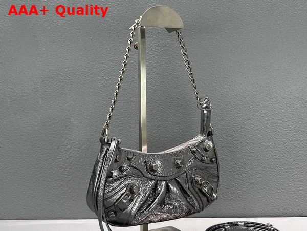 Balenciaga Le Cagole Mini Bag with Chain in Silver Metallized Arena Lambskin Replica