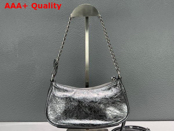 Balenciaga Le Cagole Mini Bag with Chain in Silver Metallized Arena Lambskin Replica