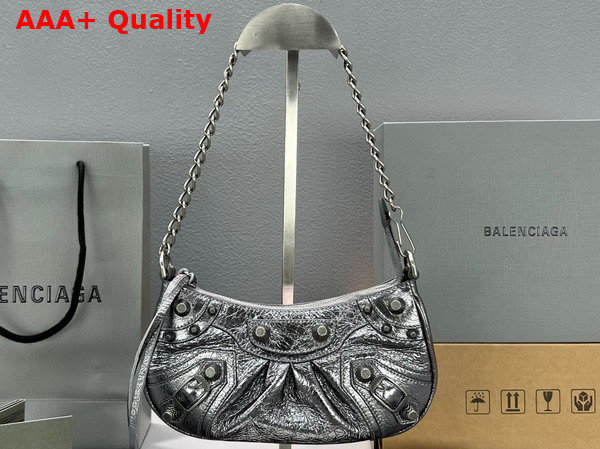 Balenciaga Le Cagole Mini Bag with Chain in Silver Metallized Arena Lambskin Replica