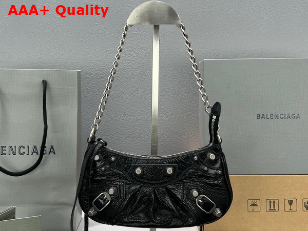 Balenciaga Le Cagole Mini Purse with Chain in Black Arena Lambskin Aged Silver Hardware Replica