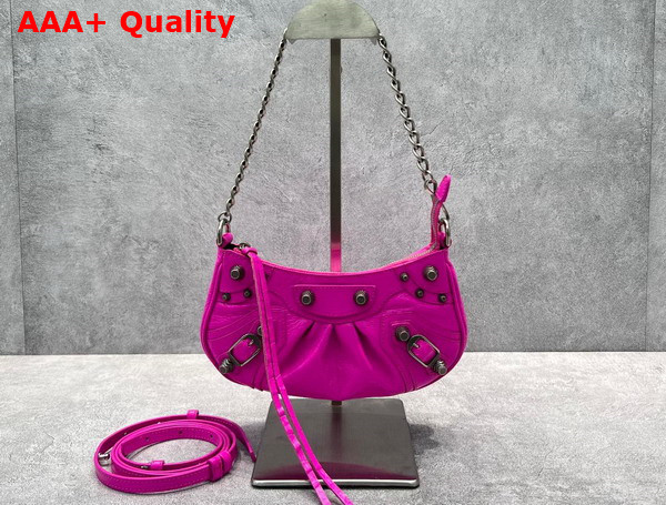 Balenciaga Le Cagole Mini Purse with Chain in Bright Pink Arena Lambskin Aged Silver Hardware Replica