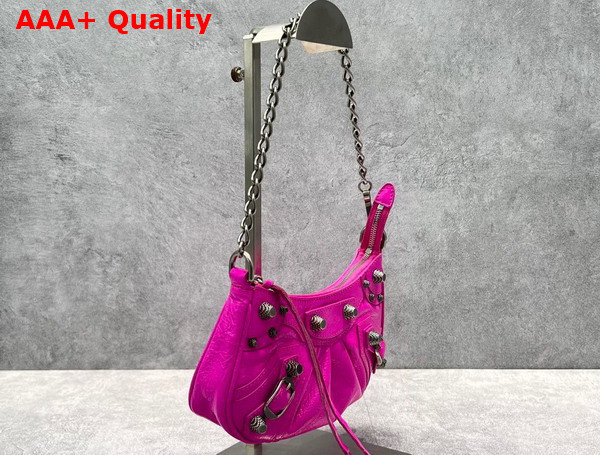 Balenciaga Le Cagole Mini Purse with Chain in Bright Pink Arena Lambskin Aged Silver Hardware Replica