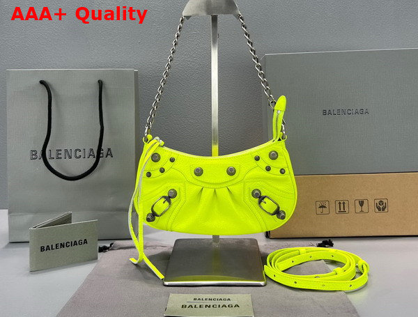 Balenciaga Le Cagole Mini Purse with Chain in Neon Yellow Arena Lambskin Aged Silver Hardware Replica