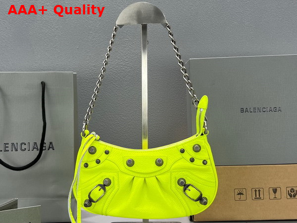 Balenciaga Le Cagole Mini Purse with Chain in Neon Yellow Arena Lambskin Aged Silver Hardware Replica