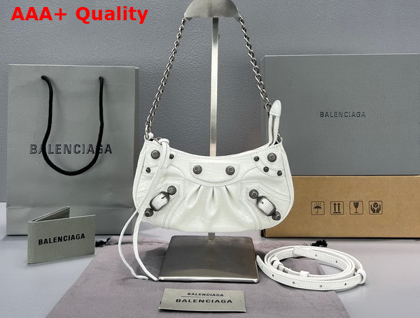 Balenciaga Le Cagole Mini Purse with Chain in White Arena Lambskin Aged Silver Hardware Replica