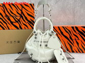 Balenciaga Le Cagole Small Bucket Bag in White Arena Lambskin Aged Silver Hardware Replica