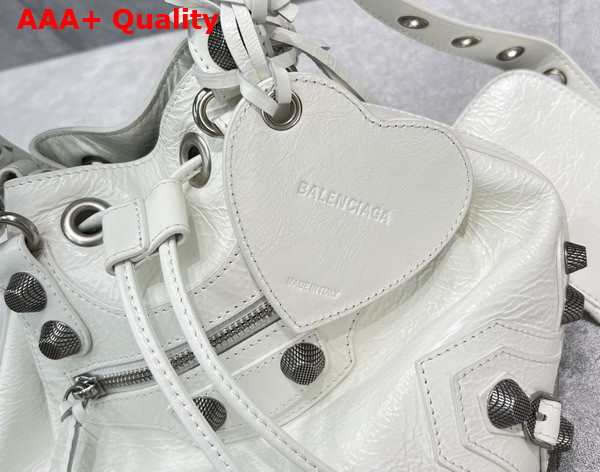 Balenciaga Le Cagole Small Bucket Bag in White Arena Lambskin Aged Silver Hardware Replica