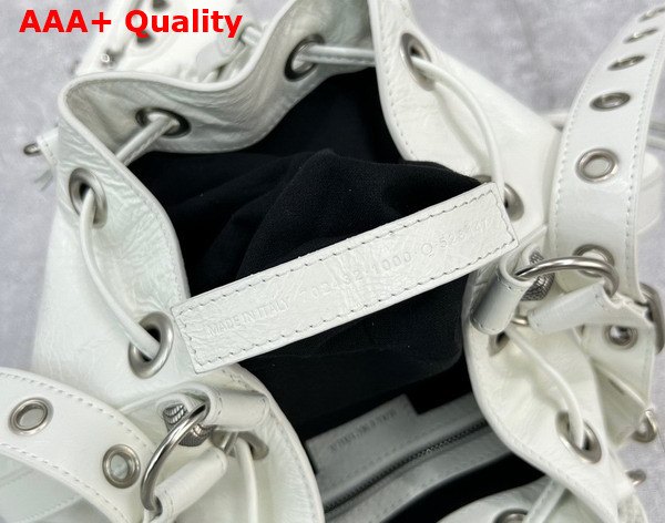 Balenciaga Le Cagole Small Bucket Bag in White Arena Lambskin Aged Silver Hardware Replica