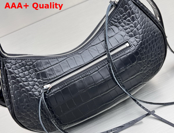 Balenciaga Le Cagole Small Shoulder Bag Black Crocodile Embossed with Rhinestones Replica