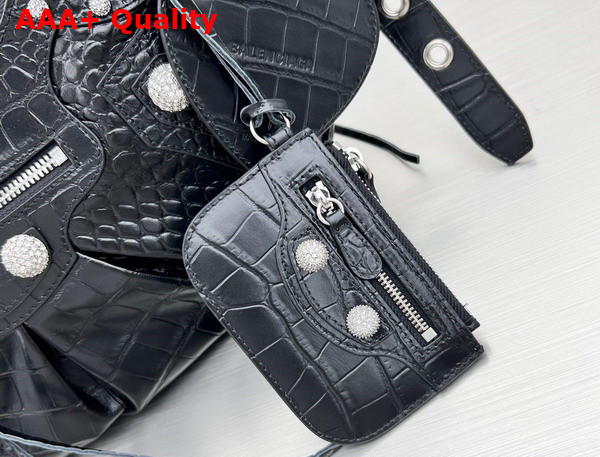 Balenciaga Le Cagole Small Shoulder Bag Black Crocodile Embossed with Rhinestones Replica