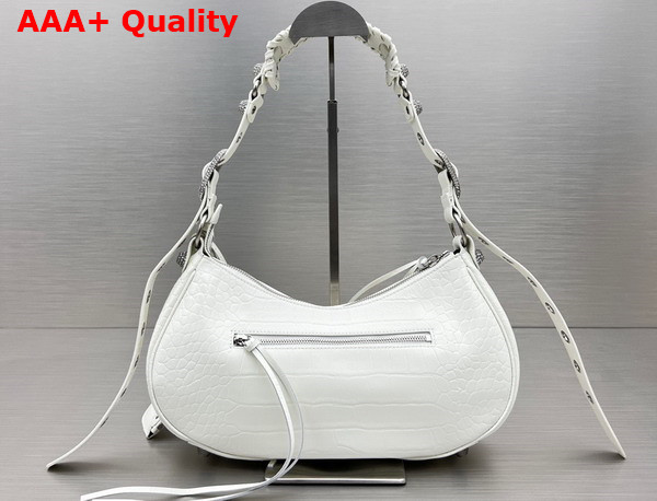 Balenciaga Le Cagole Small Shoulder Bag White Crocodile Embossed with Rhinestones Replica