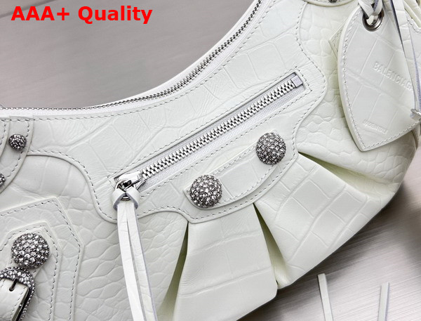 Balenciaga Le Cagole Small Shoulder Bag White Crocodile Embossed with Rhinestones Replica