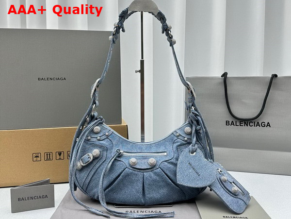 Balenciaga Le Cagole Small Shoulder Bag in Blue Denim Rhinestones Replica