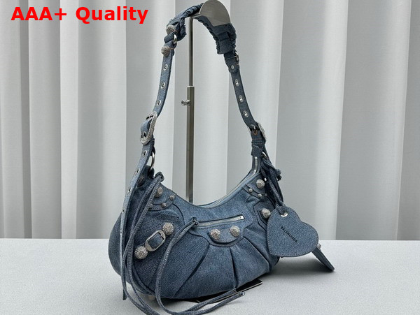 Balenciaga Le Cagole Small Shoulder Bag in Blue Denim Rhinestones Replica