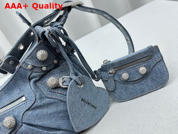 Balenciaga Le Cagole Small Shoulder Bag in Blue Denim Rhinestones Replica