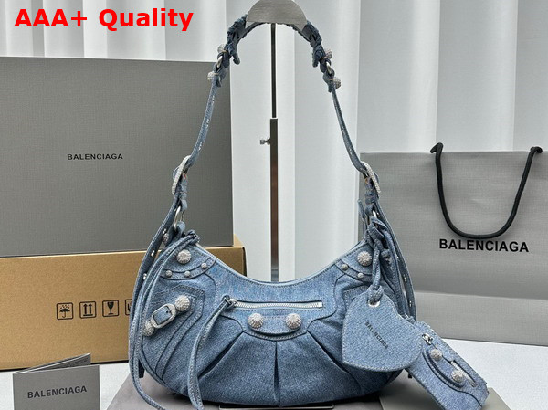 Balenciaga Le Cagole Small Shoulder Bag in Blue Denim Rhinestones Replica