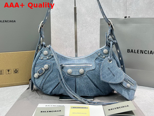 Balenciaga Le Cagole Small Shoulder Bag in Denim with Rhinestones Blue Replica