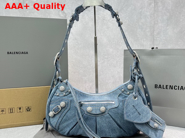 Balenciaga Le Cagole Small Shoulder Bag in Denim with Rhinestones Blue Replica