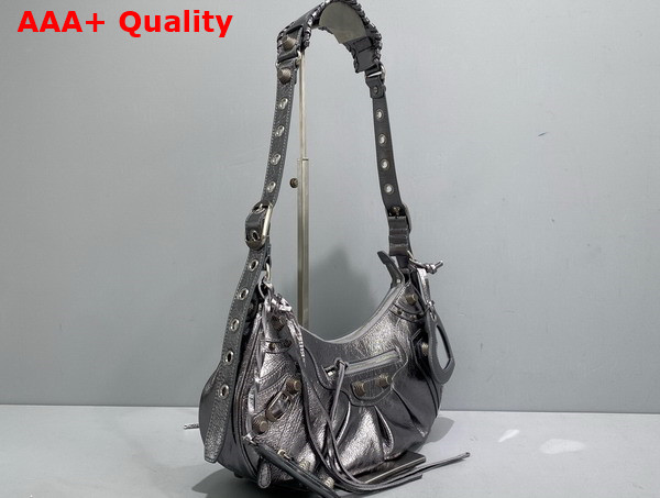 Balenciaga Le Cagole Small Shoulder Bag in Silver Metallized Arena Lambskin Replica