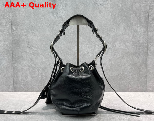 Balenciaga Le Cagole XS Bucket Bag in Black Arena Lambskin Aged Silver Hardware Replica