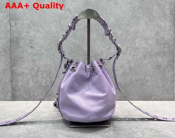 Balenciaga Le Cagole XS Bucket Bag in Lilac Arena Lambskin Aged Silver Hardware Replica