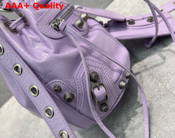 Balenciaga Le Cagole XS Bucket Bag in Lilac Arena Lambskin Aged Silver Hardware Replica