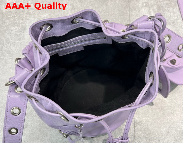 Balenciaga Le Cagole XS Bucket Bag in Lilac Arena Lambskin Aged Silver Hardware Replica